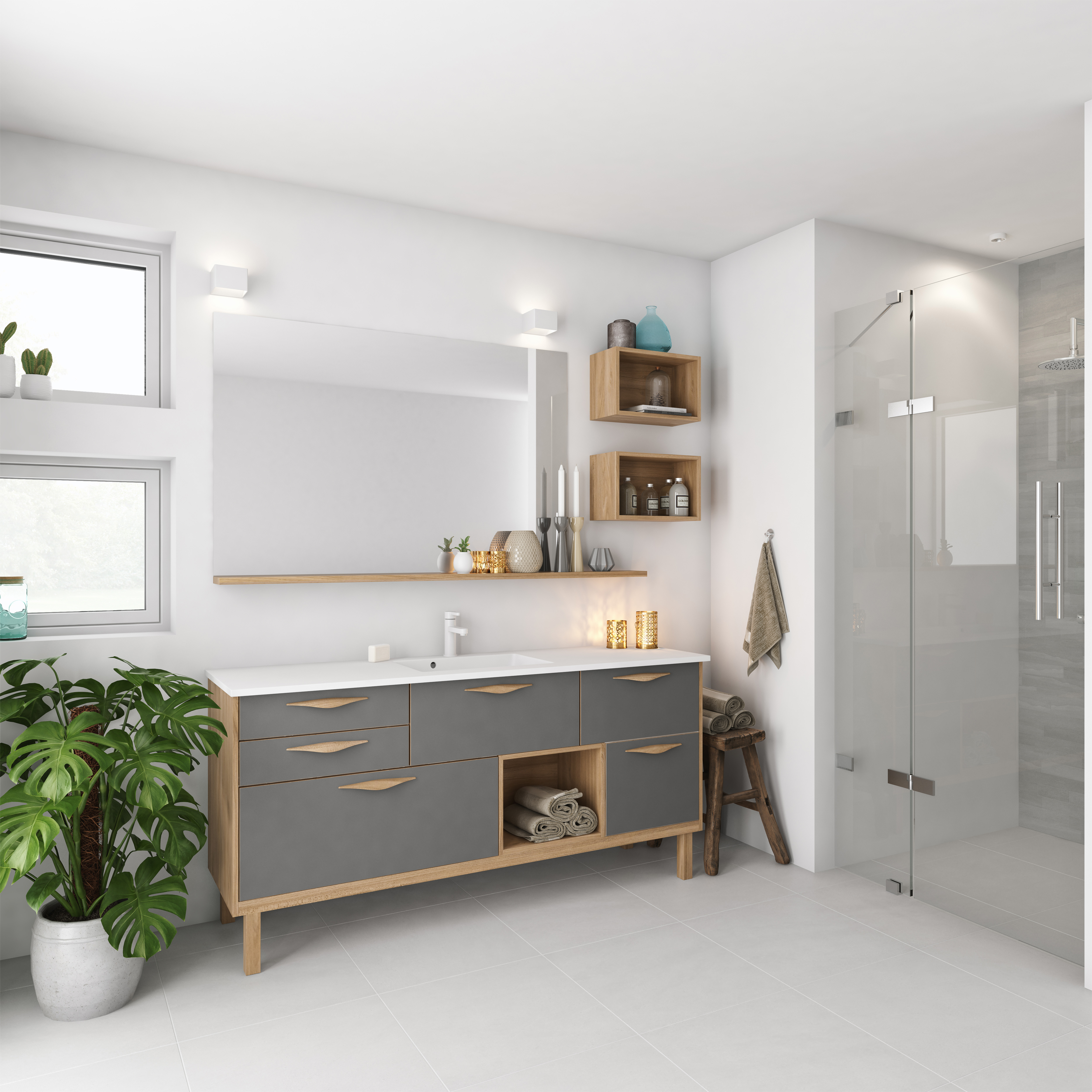 Nature by DESIGNA - Bricks - Grå med natur eik